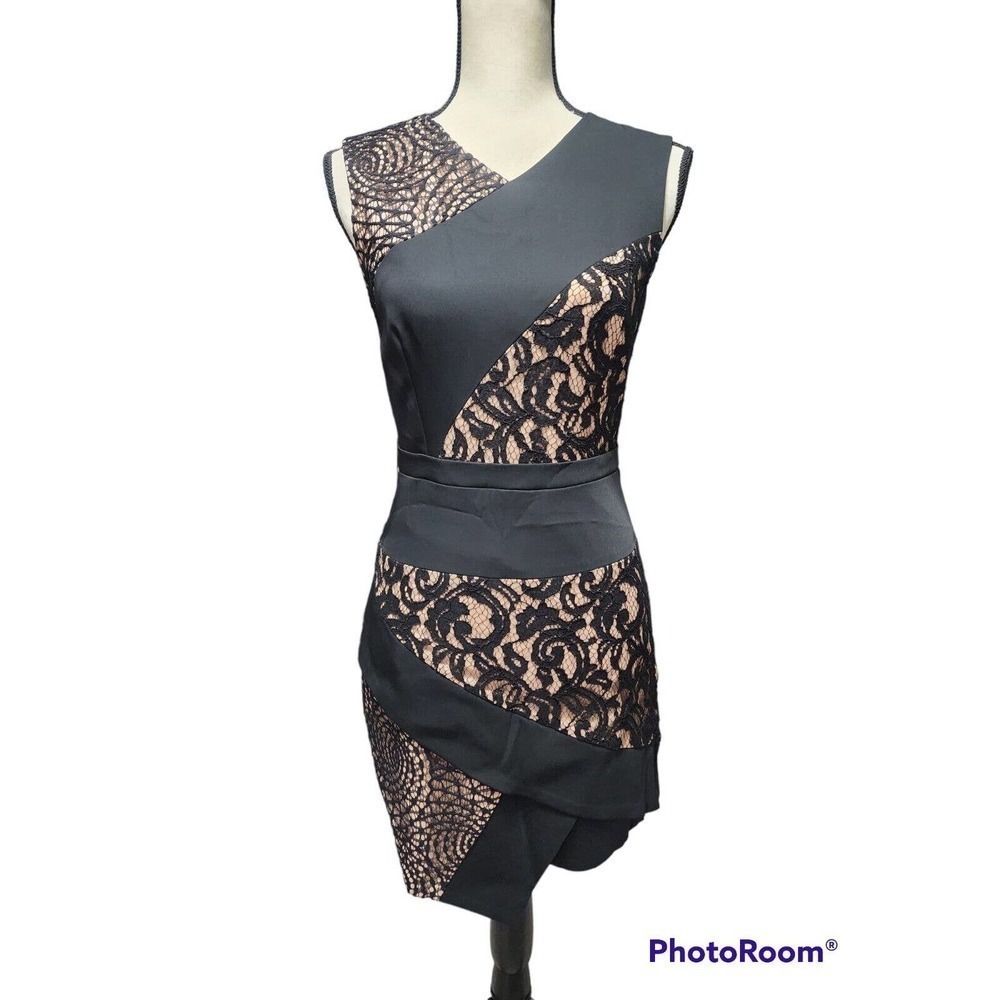 BCBGMaxazria Dalia Black Nude Lace Mini Party Classy Dress Women's Size 2